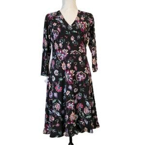 Leota Black Floral Fit & Flare Dress - Petite Medium
